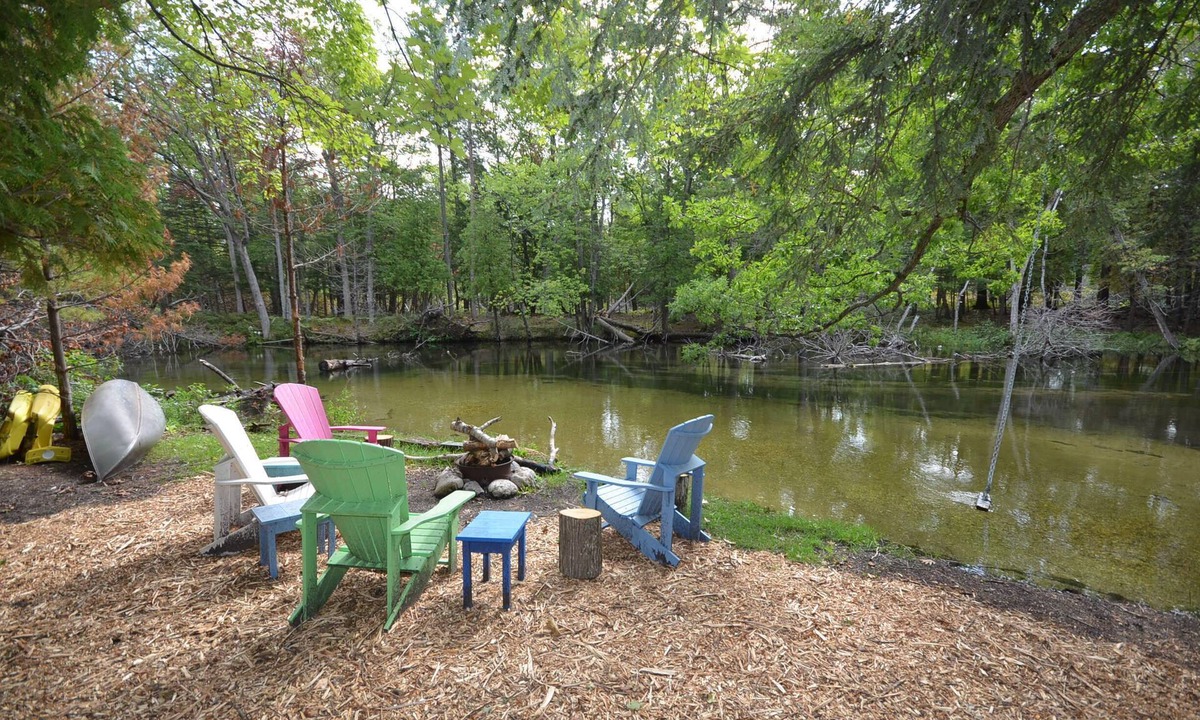 Glen Arbor House | Cottage in Glen Arbor with Crystal River frontage, canoe, FP, A/C, Dogs ok