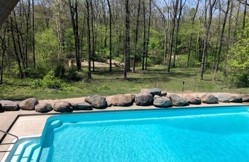 Mays Cabin | Luxurious Cabin Retreat with Heated Pool and Scenic Creek Views in Wayne Township, IN