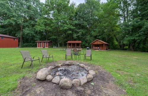 Hartford RV Rental | NEW! Wooded Acres Resort - 2 Small Cabins Plus Separate Building with 2 Bathrooms! Includes A/C and Heat! Dog-friendly with Tents Allowed!
