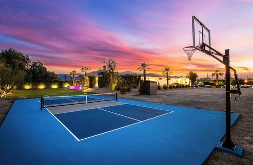 Indio House | Private Oasis: 45 ft Pool, Spa, NEW Pickleball Ct, 9-hole Golf, Grass Volleyball