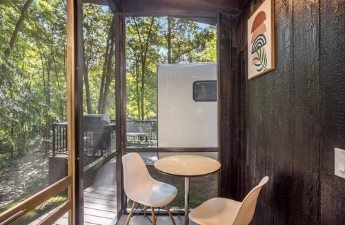 Sears Cabin | Secluded Modern Tiny House with Wood-Fired Hot Tub Near Trails in Sears, Michigan