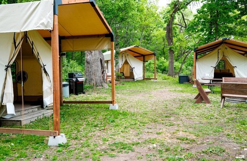 East Troy RV Rental | Three Rustic Glamping Tents for a Unique Group Adventure in Nature in Troy, Wiconsin