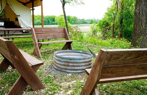 East Troy RV Rental | Three Rustic Glamping Tents for a Unique Group Adventure in Nature in Troy, Wiconsin