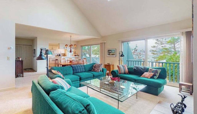 Beachfront condo with sunset & lake views, fireplace, washer/dryer