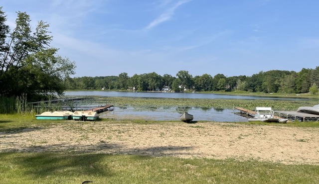 Rustic cabins in secluded campground with lake access and woods to wander in.