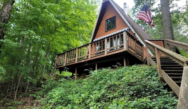 Secluded A-Frame Cabin with Private Riverfront on Little Manistee River near Tustin, Michigan
