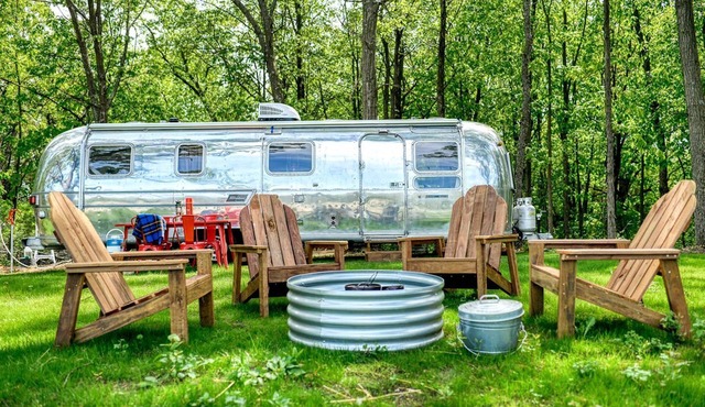 Stunning Vintage Airstream with Fire Pit Surrounded by Natural Beauty for an Amazing Outdoor Adventure in Troy, Wisconsin