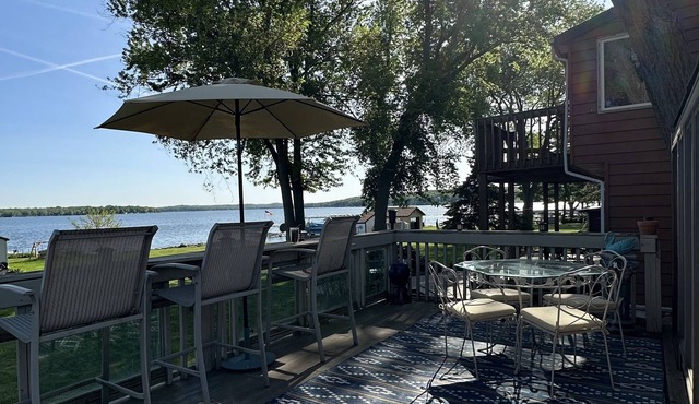 Wide open lake views and large flat front yard