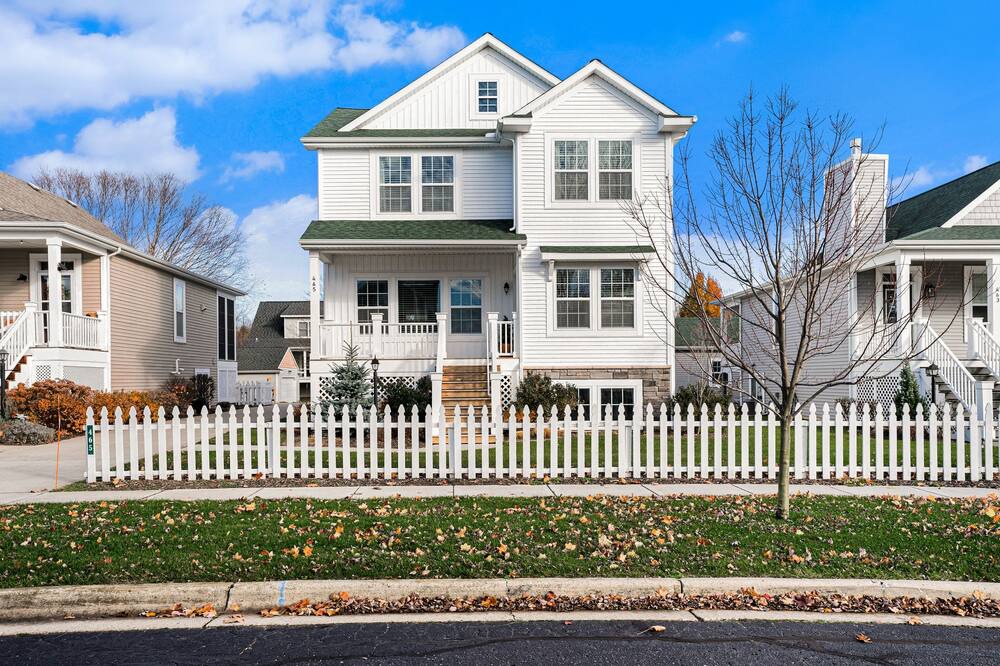 Douglas House | Charming home near Michigan's lakes with game room, chef's kitchen, & deck